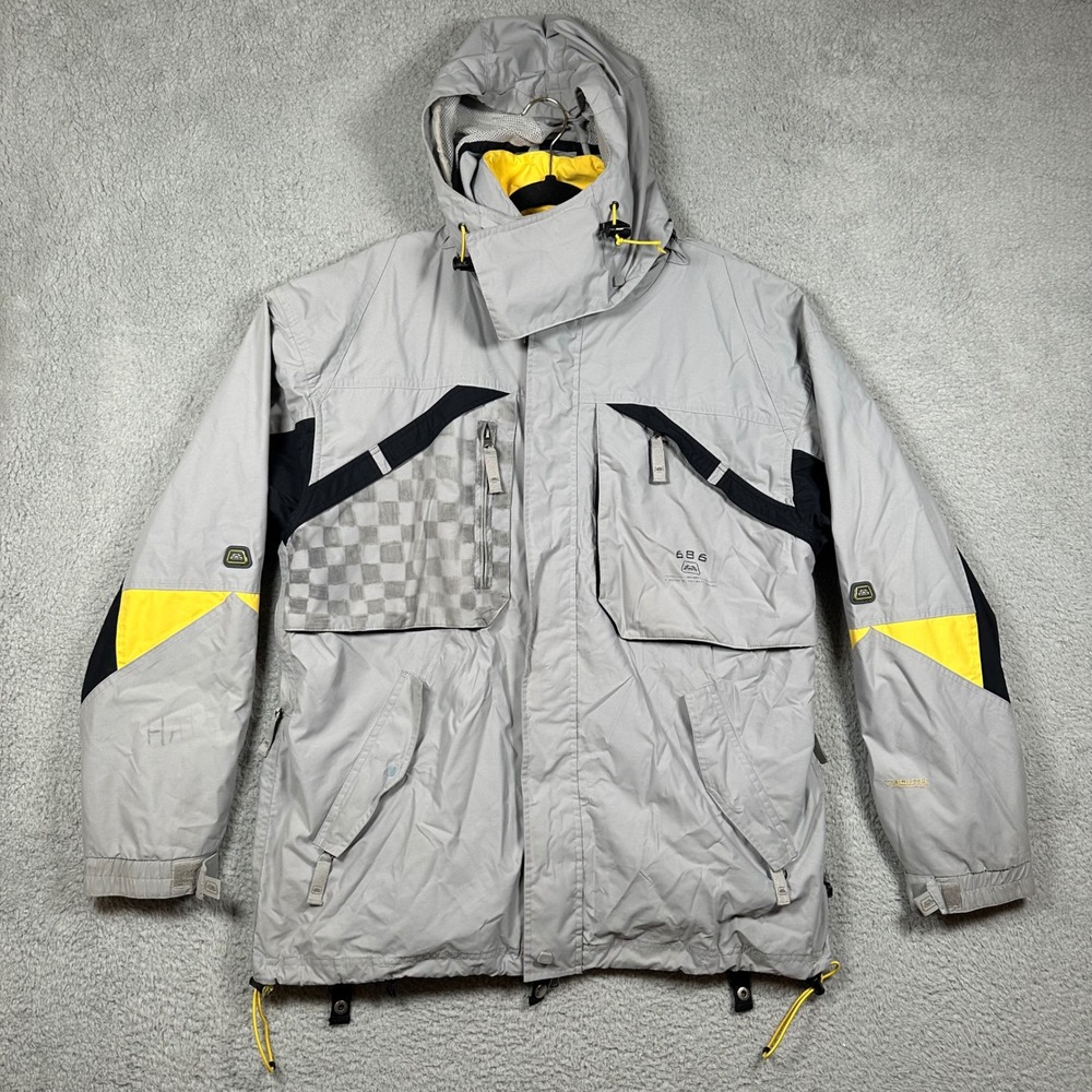 686 Snowboard Jacket Vintage 10th Anniversary 1992-2002 Y2K Unisex‎ Large L Gray